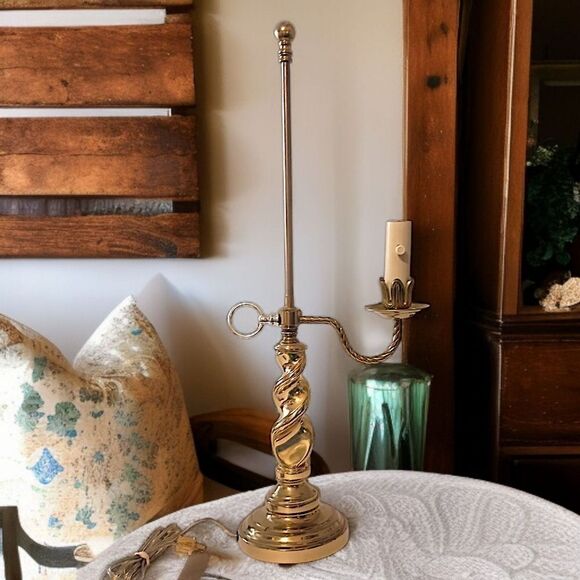 Brass Candlestick Bouillette Lamp Light SINGLE Arm Spiral Twist Base HEAVY Vtg. - Picture 15 of 16